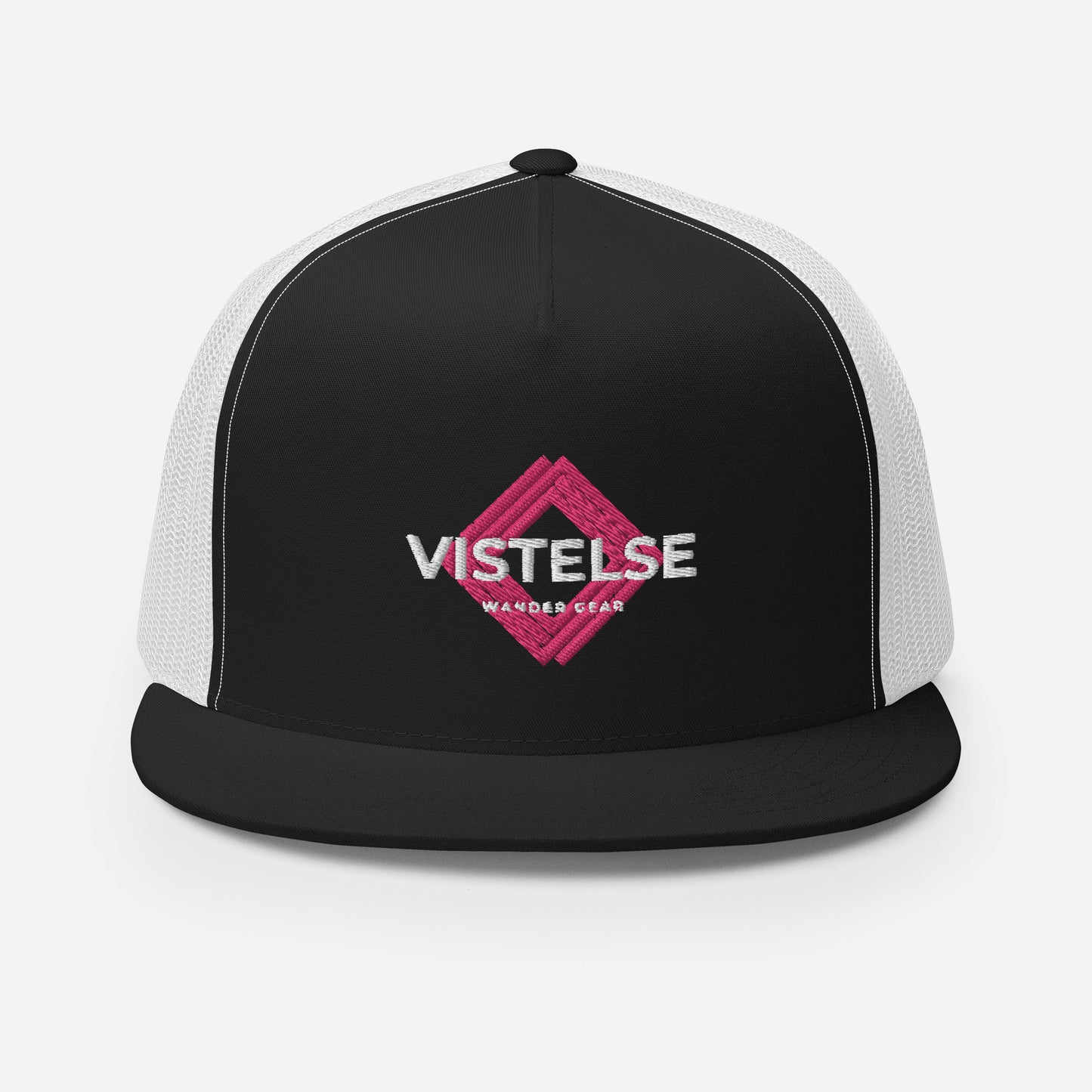 VISTELSE Wander Gear Pink and White Embroidered Trucker Cap