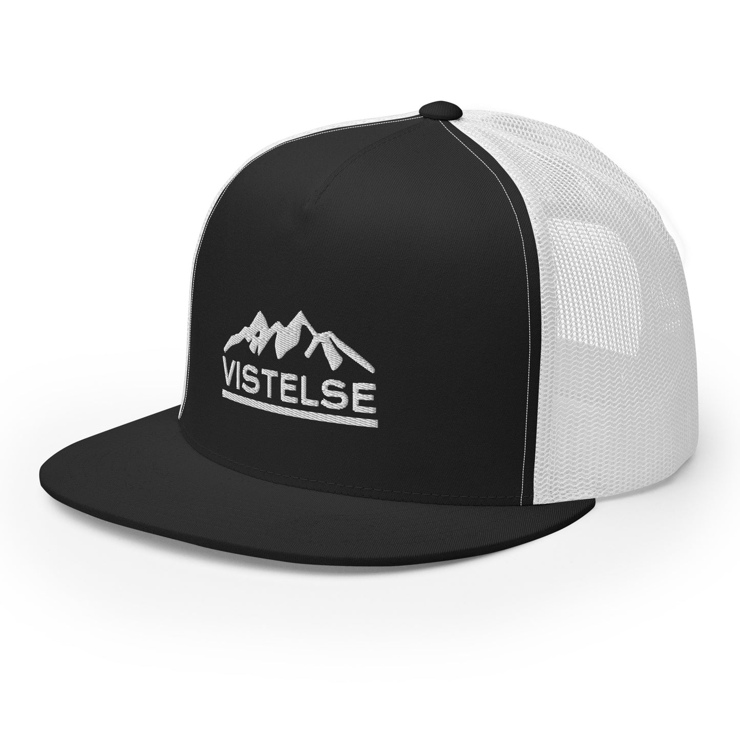 VISTELSE Mountains White Embroidered Trucker Cap