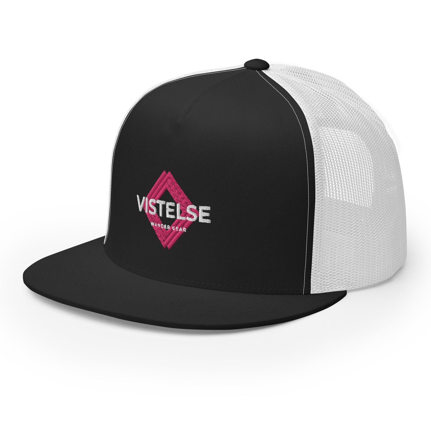 VISTELSE Wander Gear Pink and White Embroidered Trucker Cap