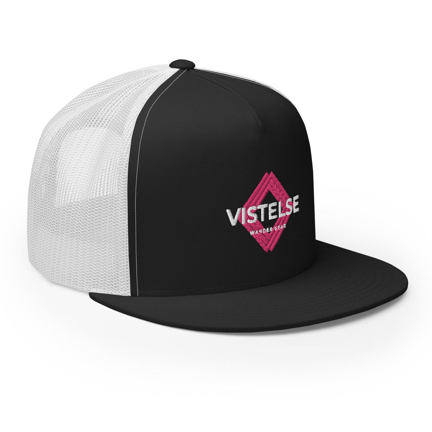 VISTELSE Wander Gear Pink and White Embroidered Trucker Cap