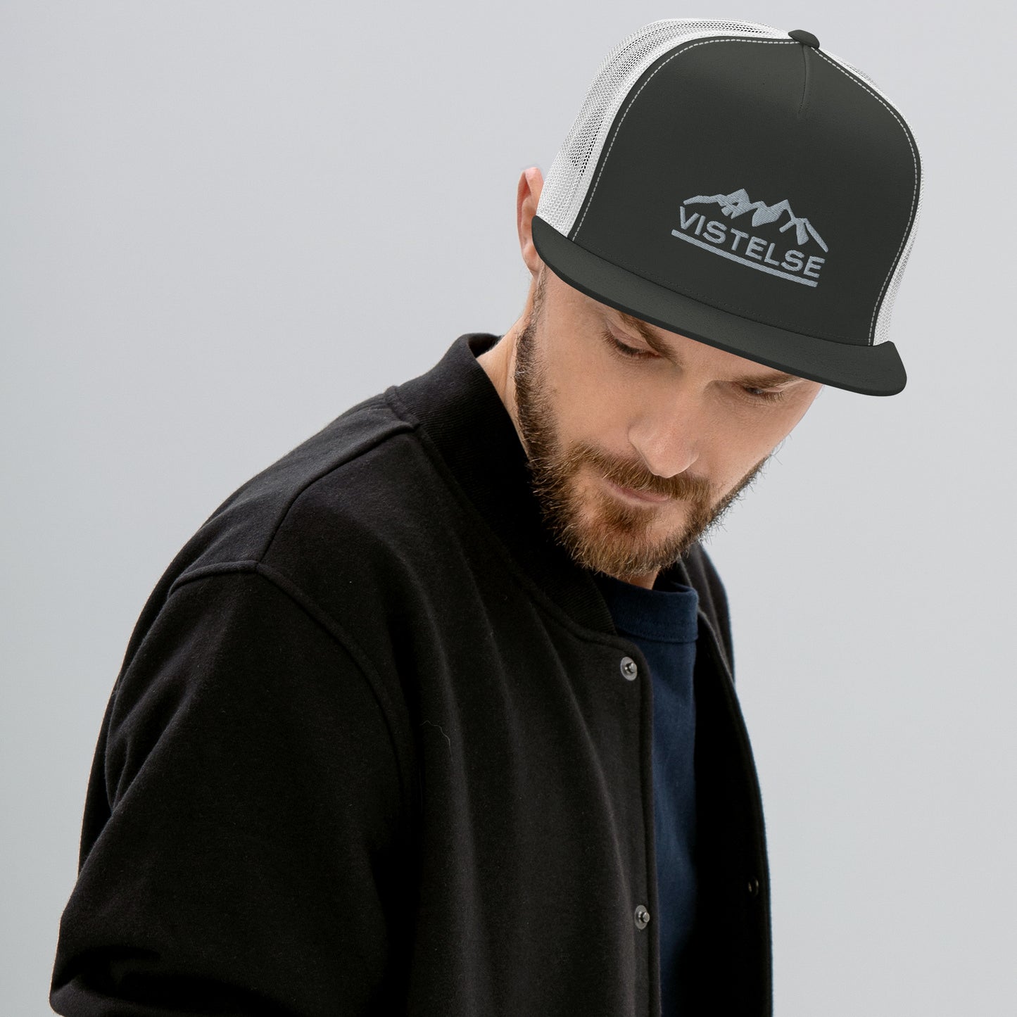 VISTELSE Mountains Grey Embroidered Trucker Cap