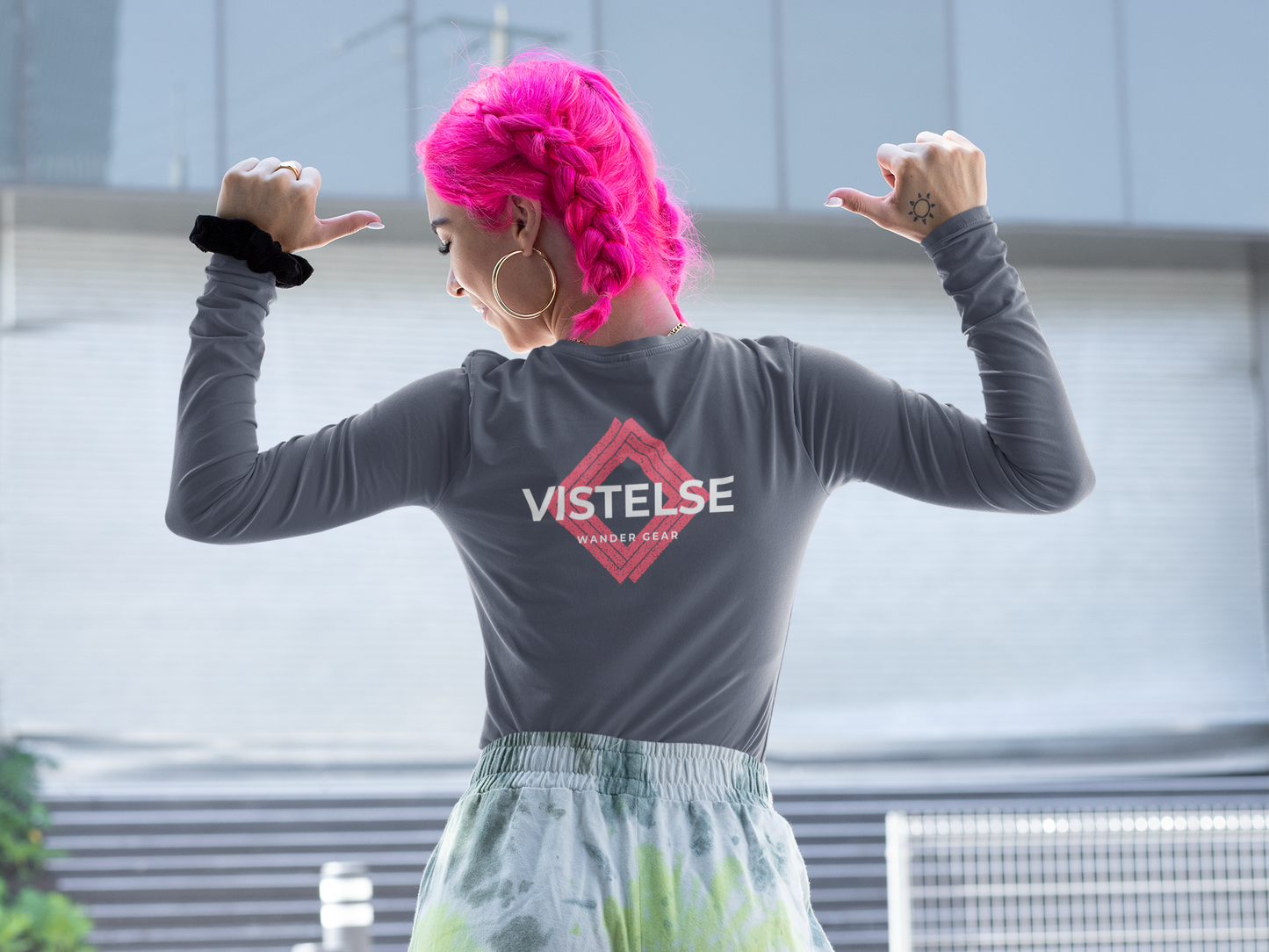 VISTELSE Wander Gear Pink and White Unisex Long Sleeve Tee