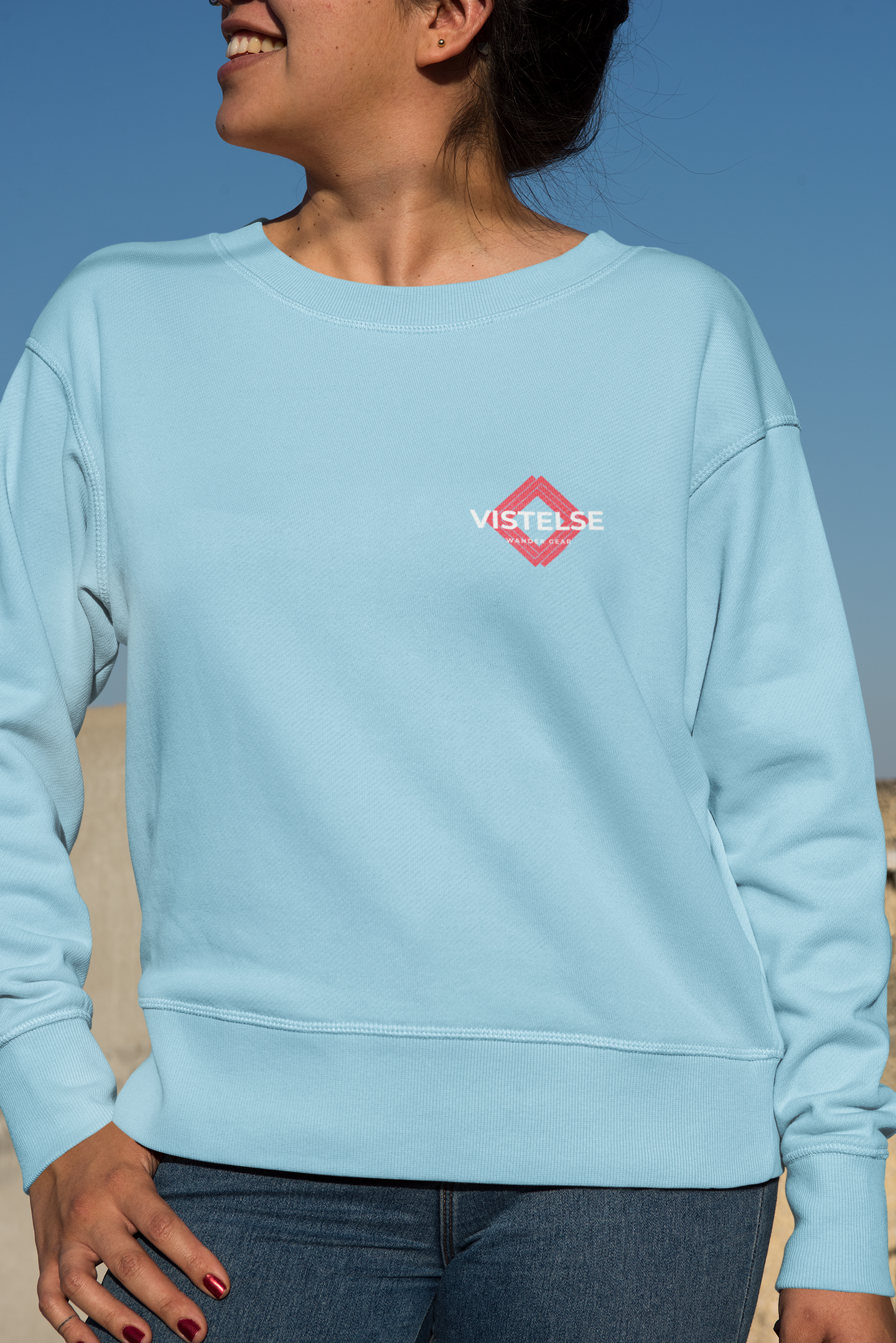 VISTELSE Wander Gear Pink and White Unisex Crew Sweatshirt