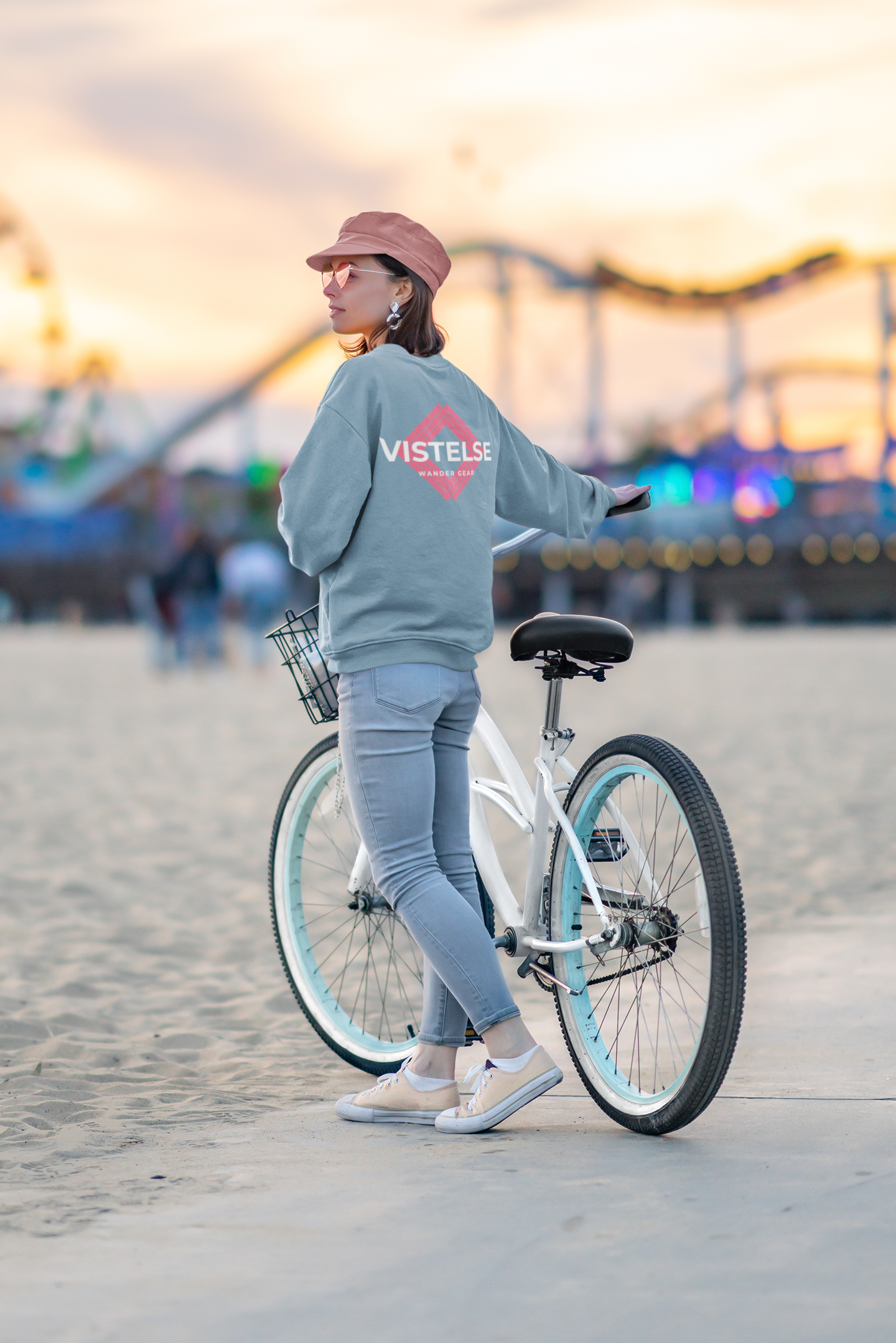 VISTELSE Wander Gear Pink and White Unisex Crew Sweatshirt