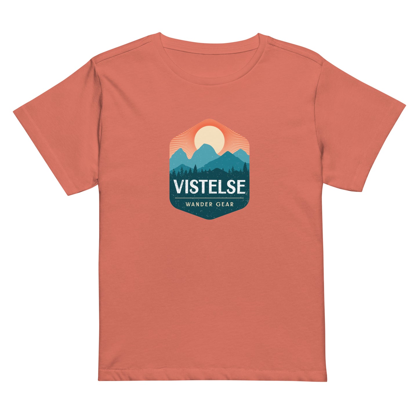 VISTELSE Mountain Sunset Badge Women’s High-Waisted T-Shirt