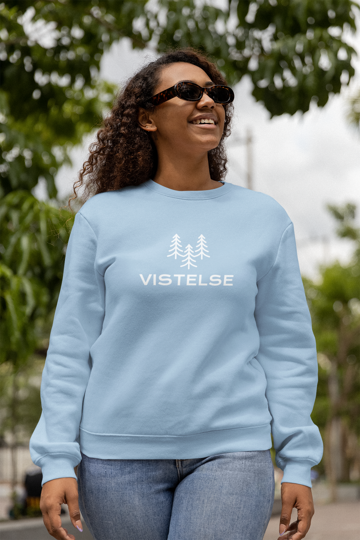 VISTELSE Trees Logo Embroidered Unisex Crew Sweatshirt